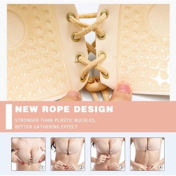 Women's Self-Adhesive Invisible Bra White/Beige Strapless Backless Push Up Bra B - Picture 6 of 14